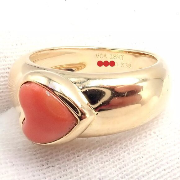 Rare! Authentic Van Cleef & Arpels 18k Yellow Gold Coral Heart Ring sz 4.5 - Picture 9 of 12